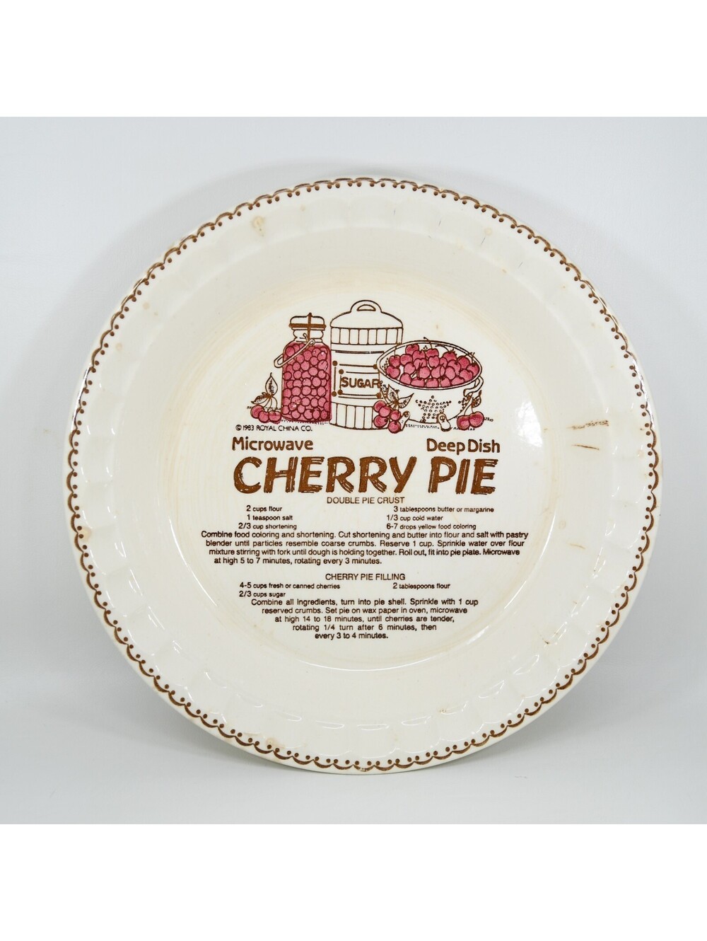 Royal China Country Harvest Microwave Deep Dish Cherry Pie Recipe Ceramic Plate